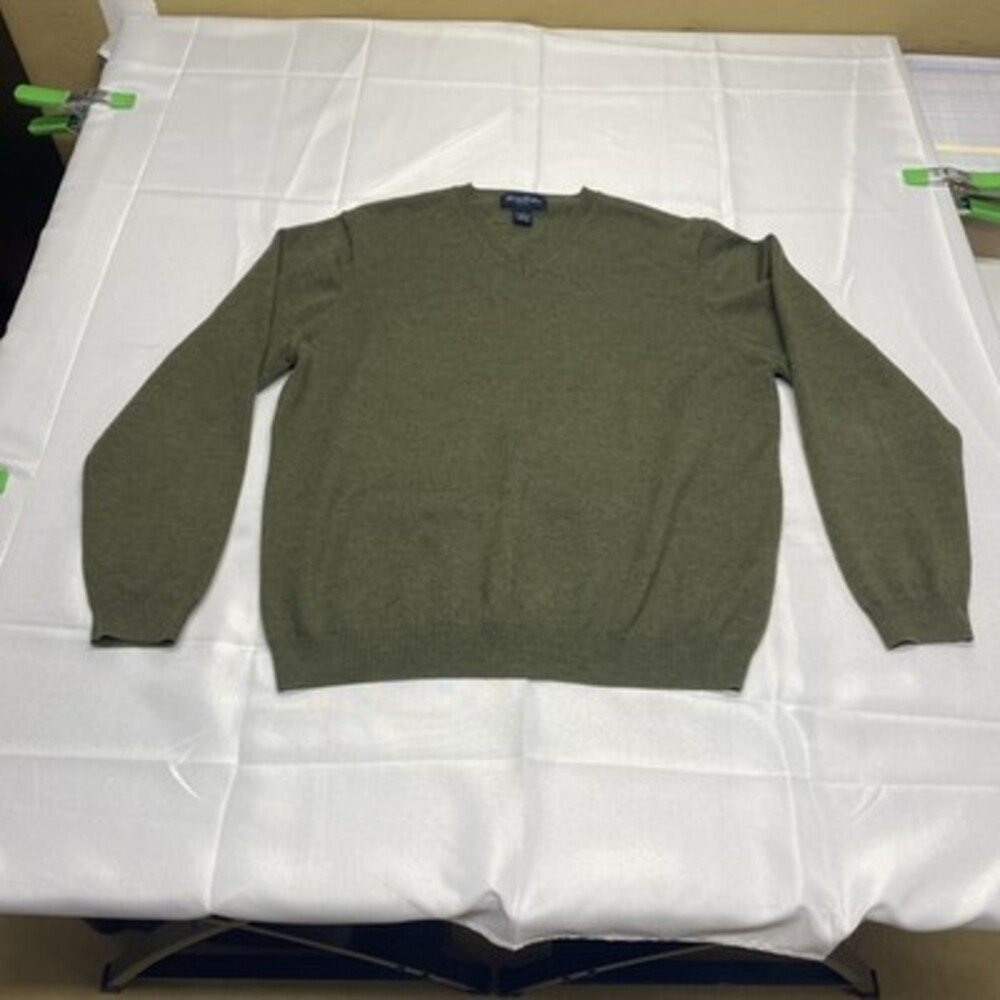 Brooks Brothers Stretch Wool Blend VNeck Pullover Sweater Olive Green SZ L